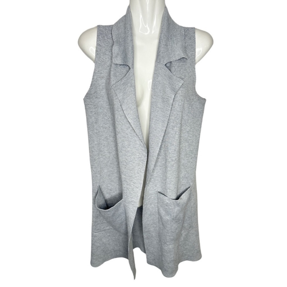 Twik Sleeveless Grey Open Knit Cardigan With Pockets XS
